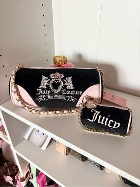 Juicy Couture “Heritage” Black and Light Pink Chain Shoulder Bag with Coin Pouch